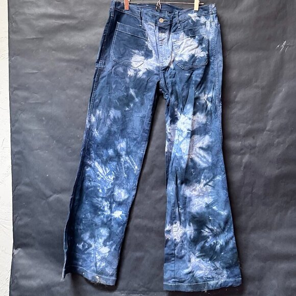 Wide Leg Jeans Black Tie Dye Size 33x34 Denim Ecofriendly Colorfast Tied Dyed - Picture 1 of 10